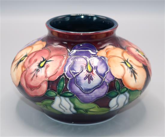 Moorcroft Pansies pattern squat bulbous vase